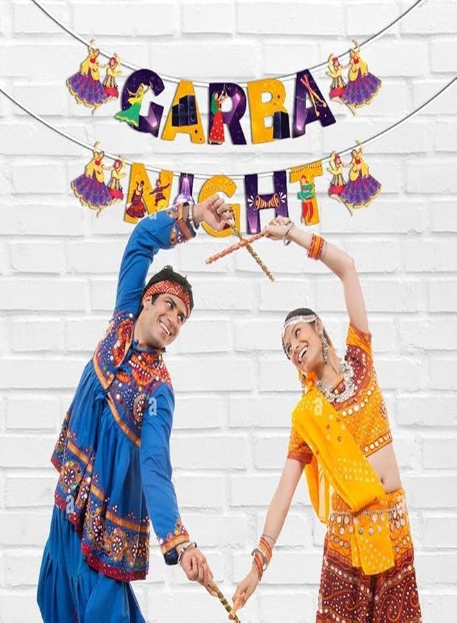 Partyjoy Garba Night Banner, Decorative Party Bunting, Colorful Letters with Dancer Figures, Festival Celebration Decor - Image 3